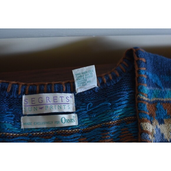 Segrets Sun Prints Orvis Vintage Beaded Sweater Vest Geometric  L Aztec western - Picture 9 of 11